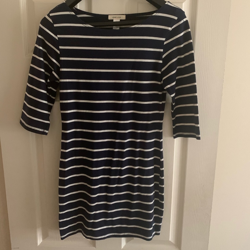 Navy Blue and White striped short dress